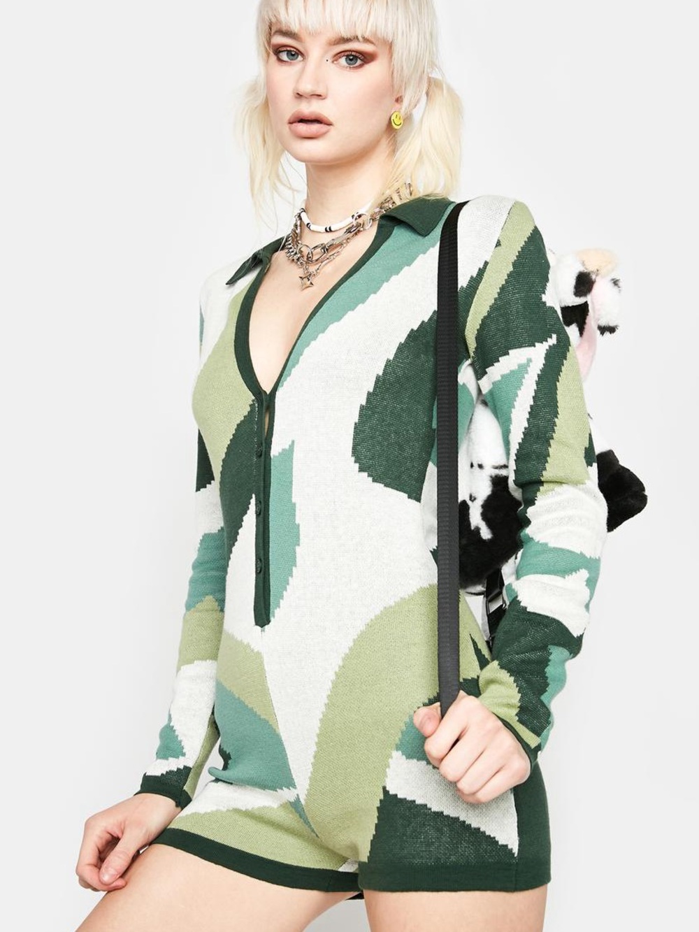 Renee geometric knitted romper